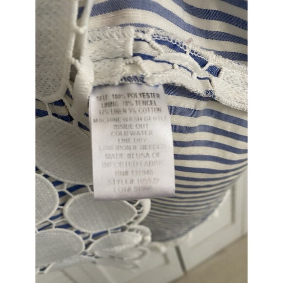 Jude Connally Collection Womens Dress Small White Geometric Blue Stripe - Picture 3 of 8